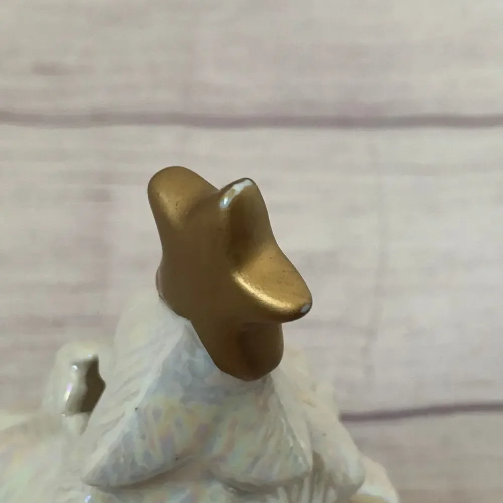 Vintage American Greetings White Iridescent Ceramic Christmas Tree Candle Holder
